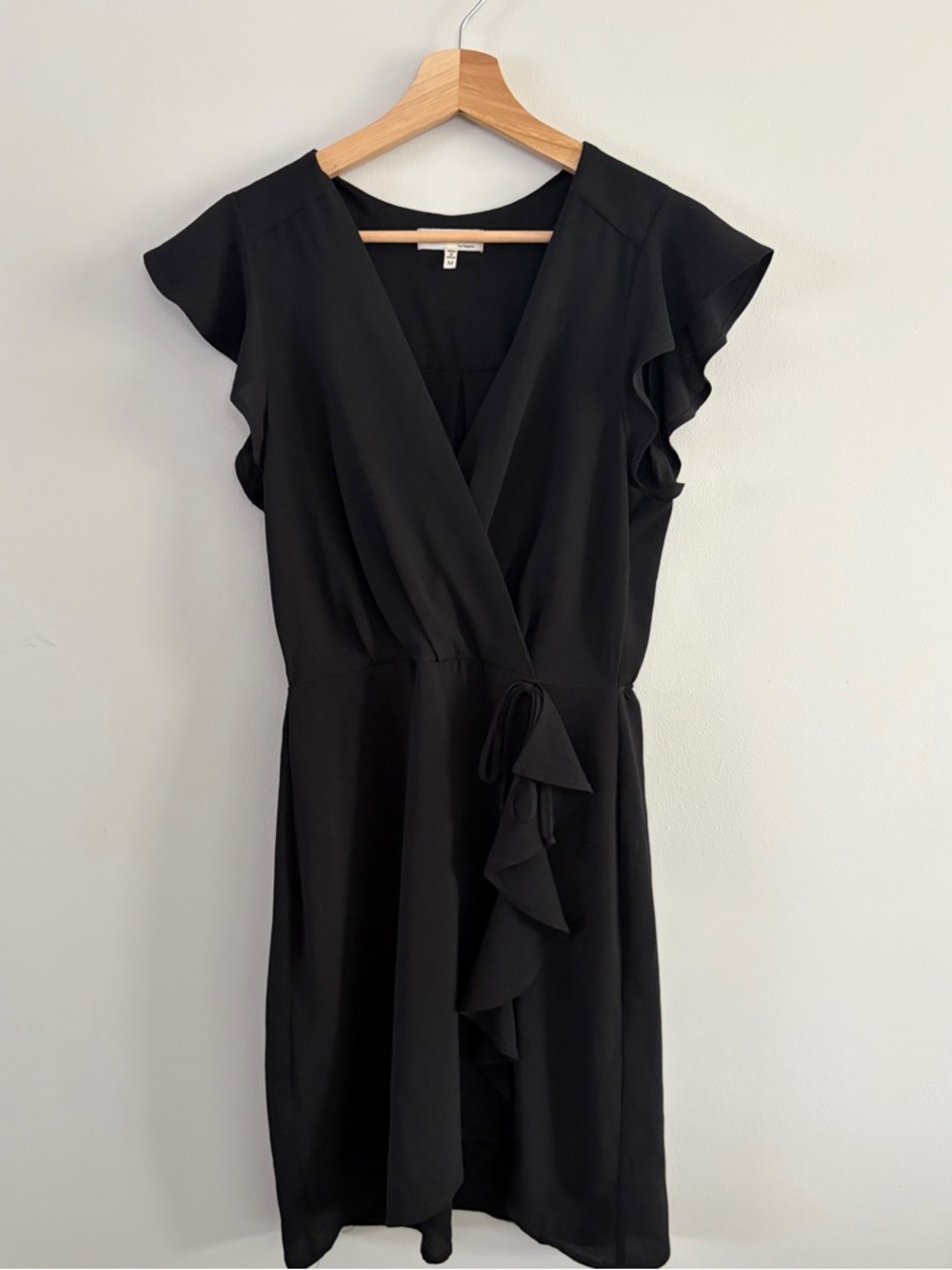 Monteau Black Ruffle Wrap Midi Dress